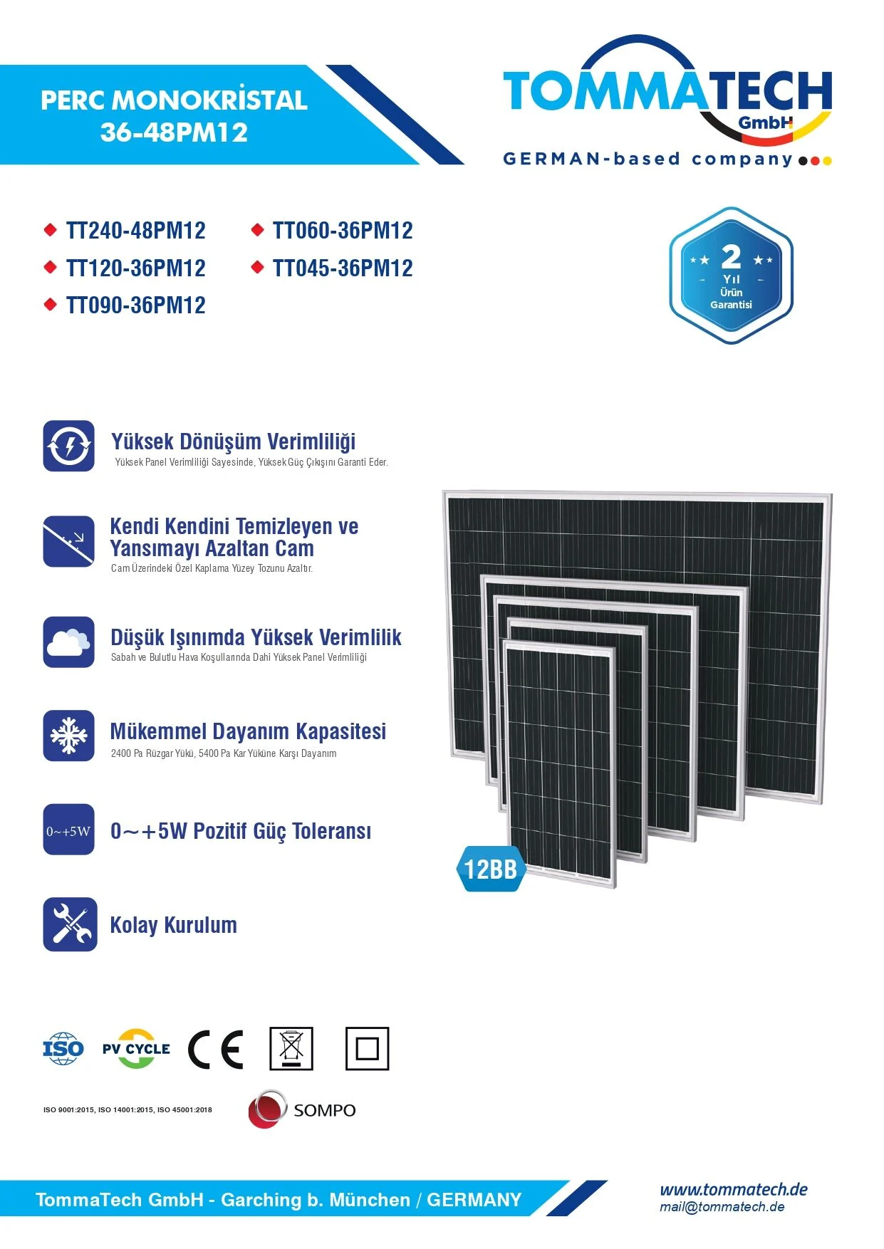 Tommatech 240Wp Bifacial 48PMB12 Güneş Paneli - Görsel 2