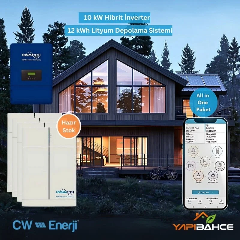 Tommatech On Grid 10 Kw Hibrit Paket 12 kwh Lityum Depolamalı